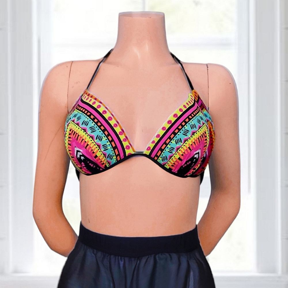 European Mozaic Print Tribal Colourful Halter Padded Bikini- NWOT
